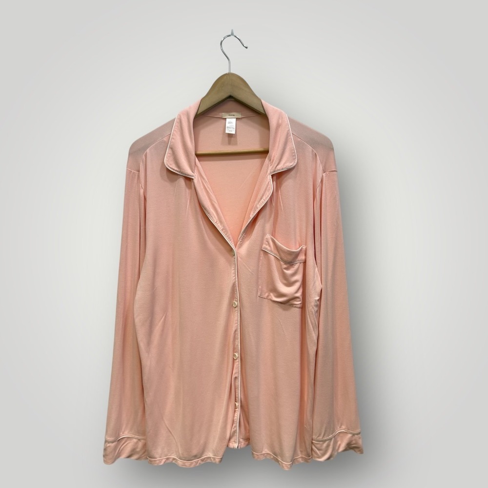 Eberjey Pajama Top Pink Long Sleeve Button Up Pocket Collared L G